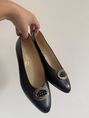 Handmade black leather - , pointed